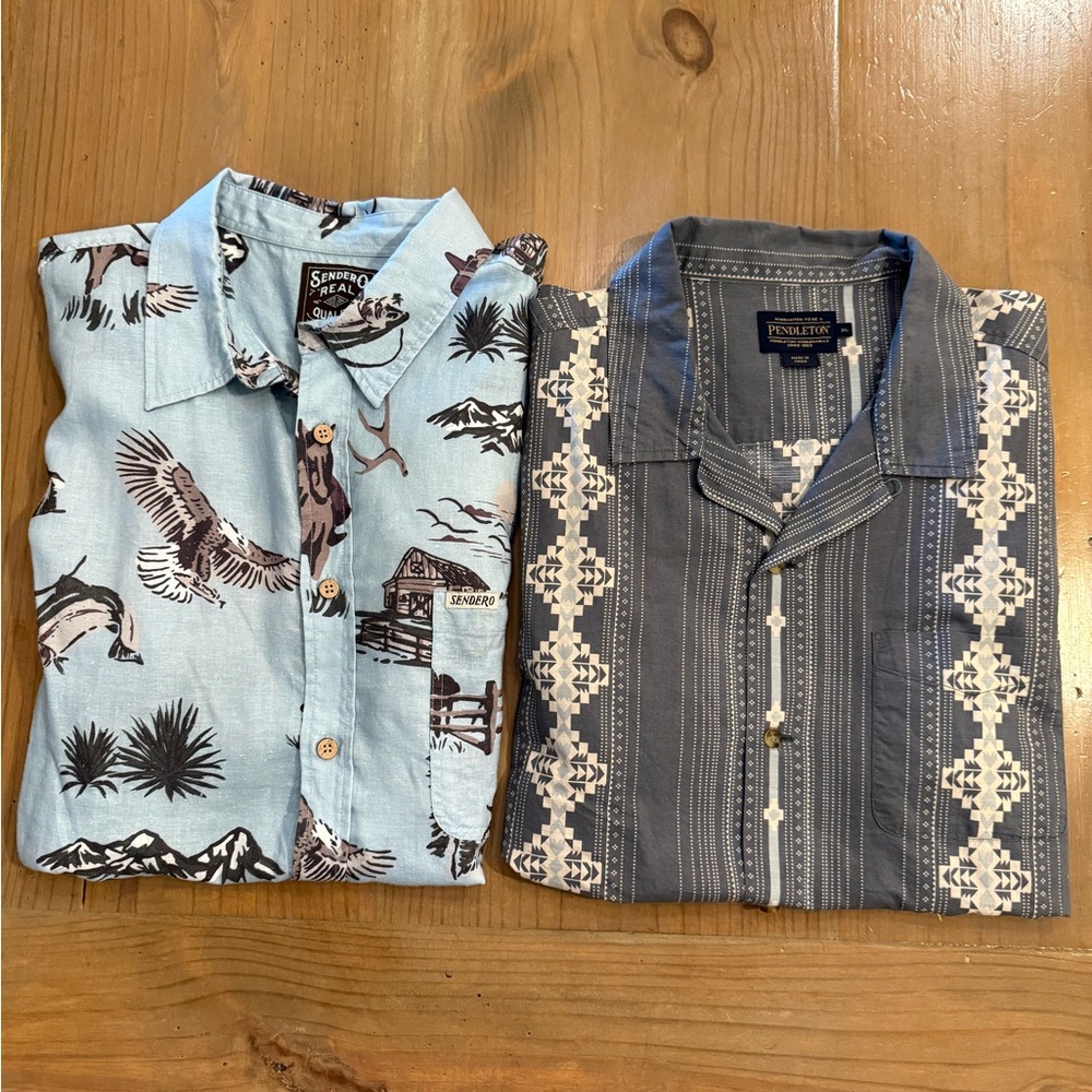 Lot of 2 Men’s Short Sleeve Button Down Western Shirts XL Sendero Pendleton